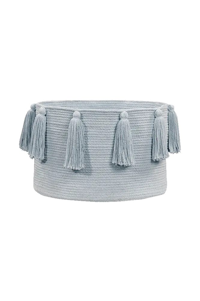 STORAGE BASKET TASSELS SOFT BLUE
