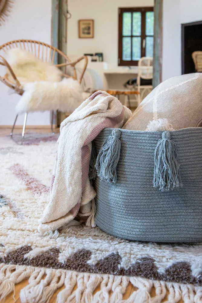 STORAGE BASKET TASSELS SOFT BLUE
