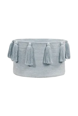 STORAGE BASKET TASSELS SOFT BLUE
