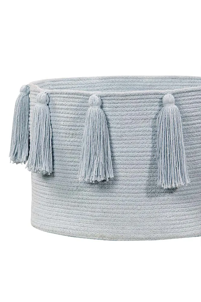 STORAGE BASKET TASSELS SOFT BLUE