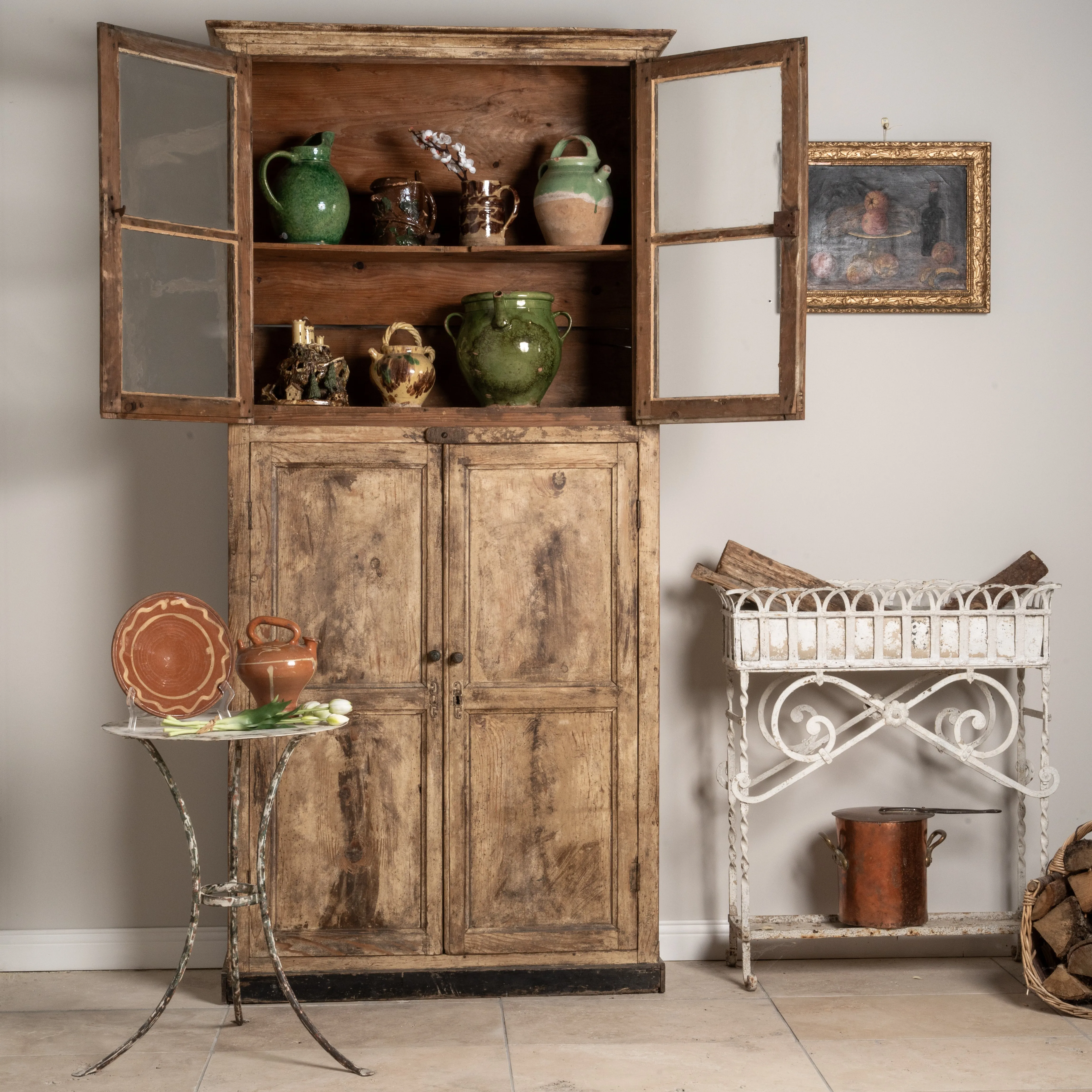 Antique 19th Century Tall & Narrow Vitrine Armoire - Size 87.5 x 39