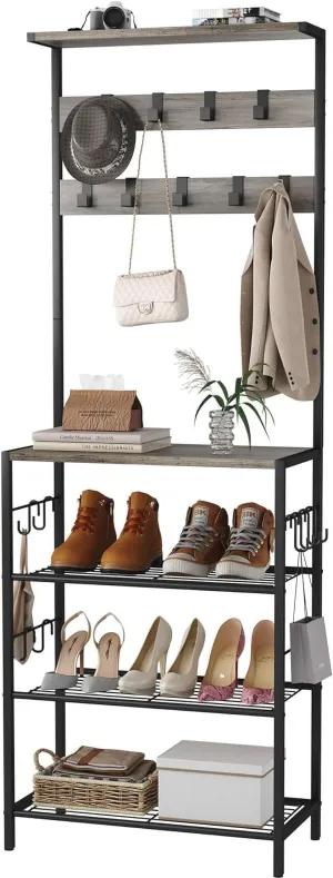 timeless 5-Tier Hall Tree with Shoe Storage, Coat and Shoe Rack Entryway, Freestanding 4-Tier Shoe Rack Storage for Hallway, Bedroom, Dorm, Entryway,Rustic Brown
