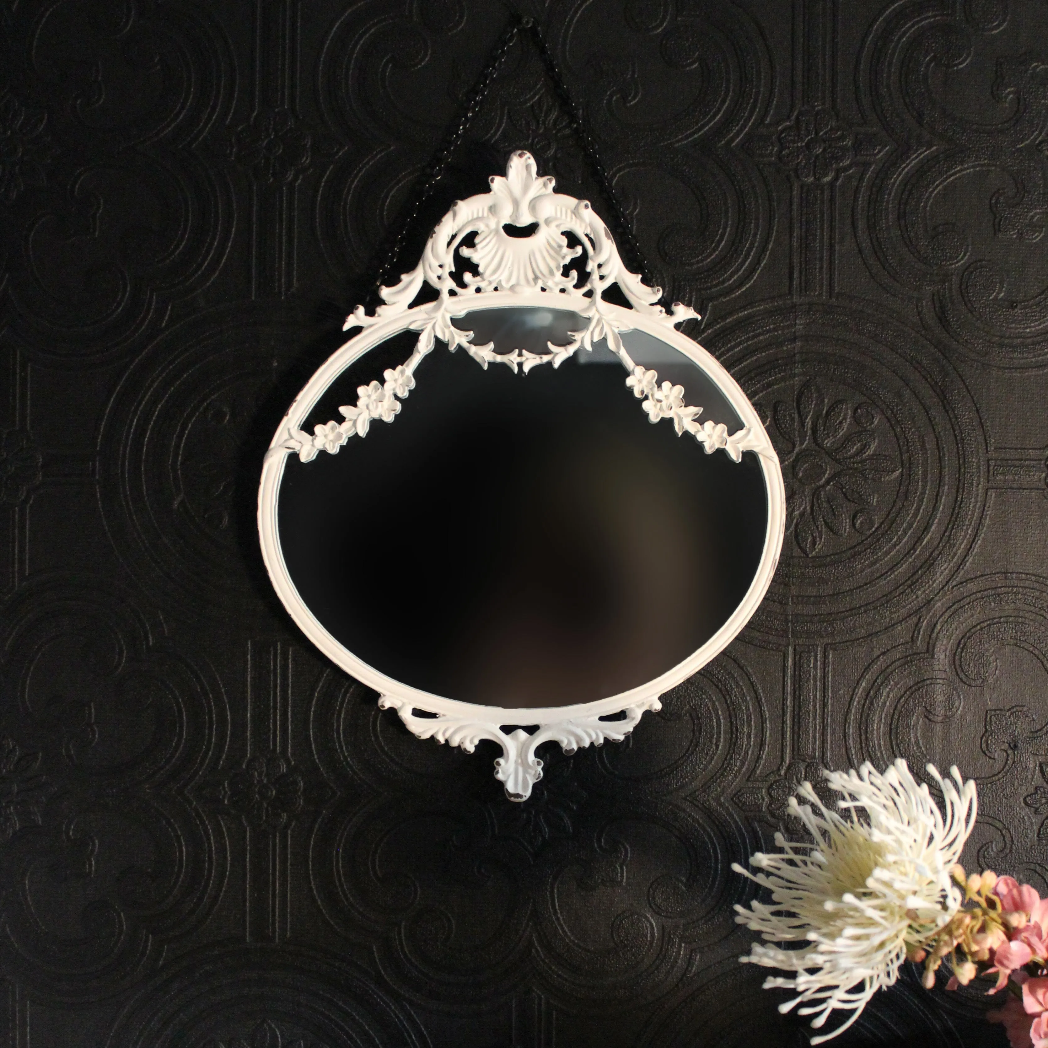 White Oval Baroque Mirror