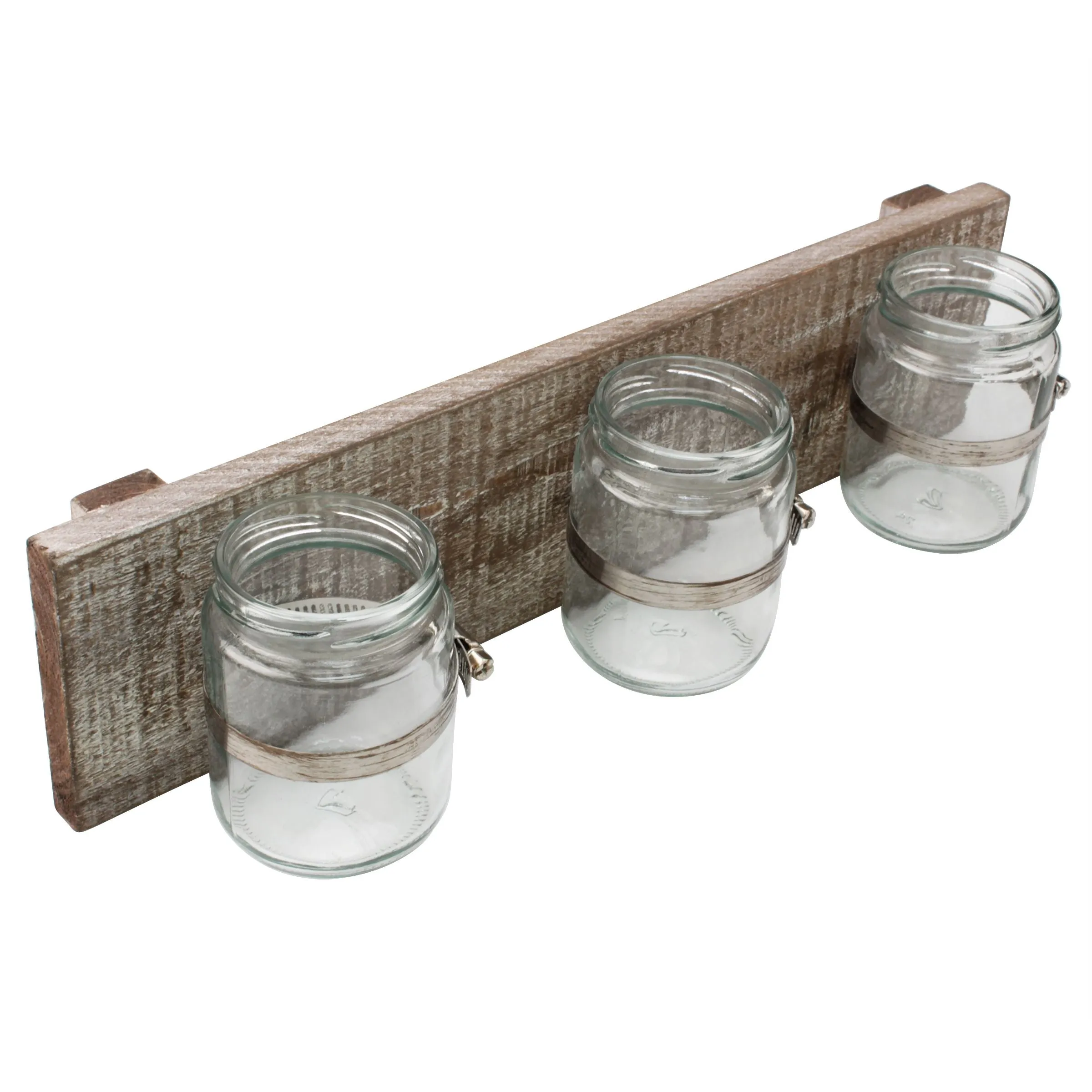 Worn Wood Wall Decor with 3 Glass Containers (WS)