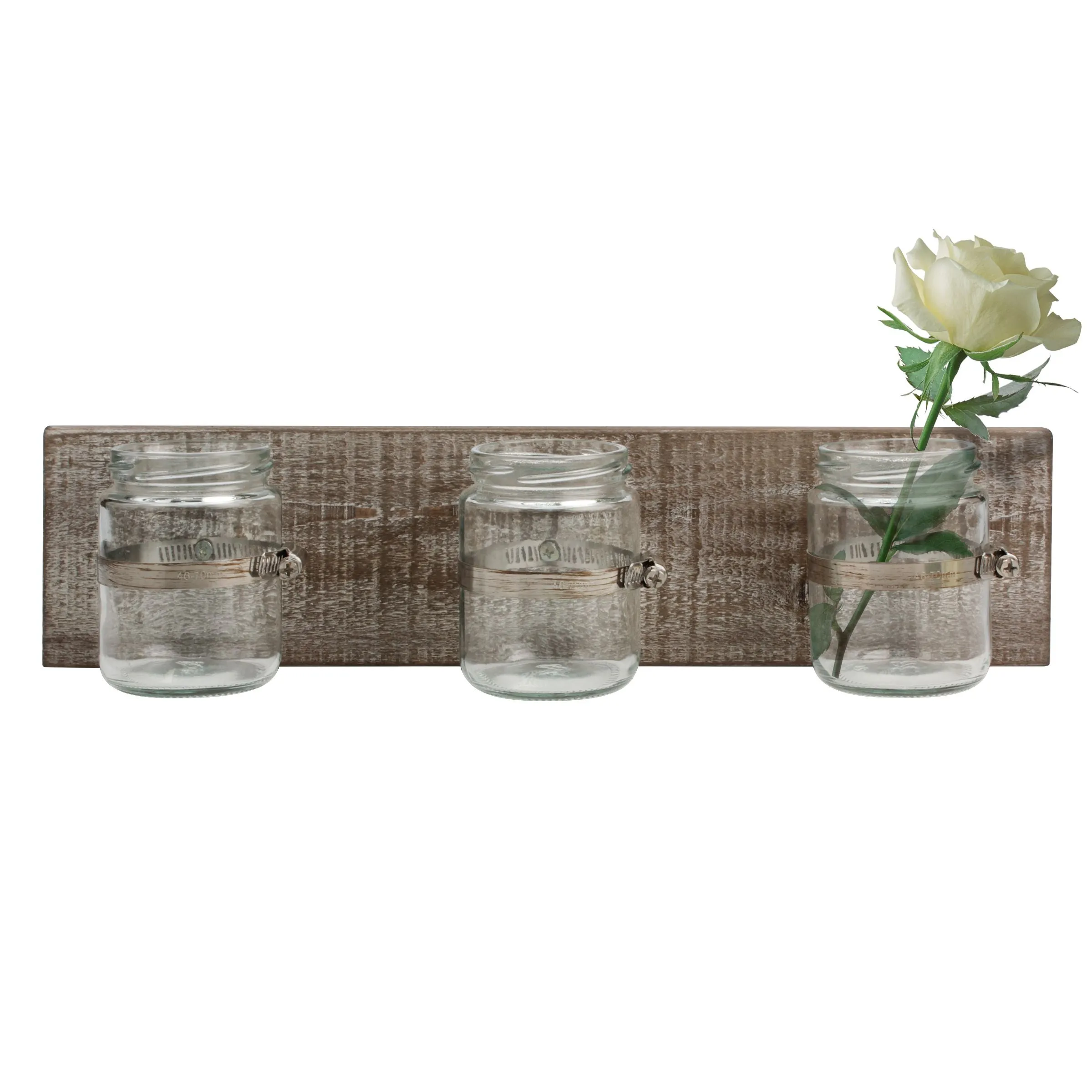 Worn Wood Wall Decor with 3 Glass Containers (WS)