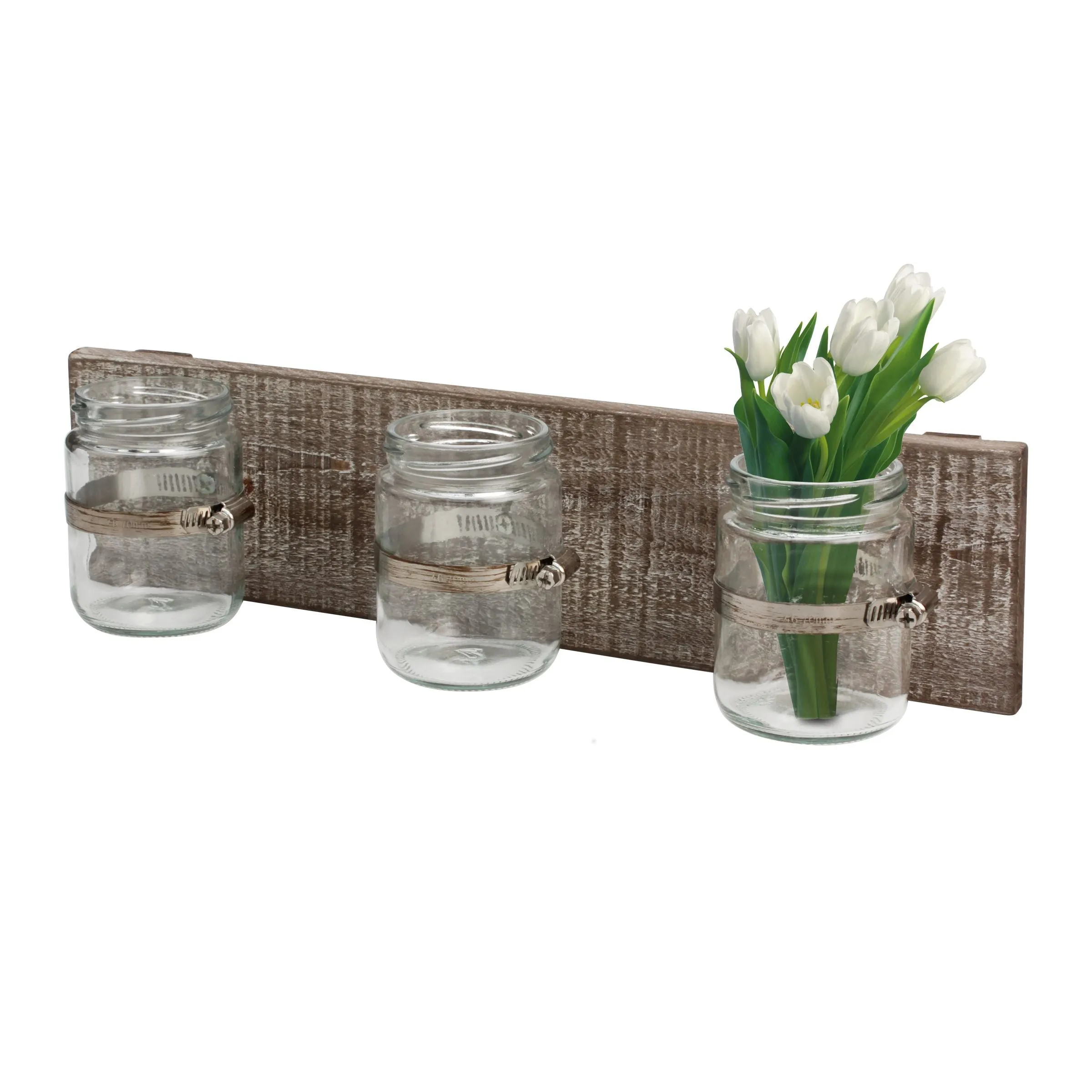 Worn Wood Wall Decor with 3 Glass Containers (WS)